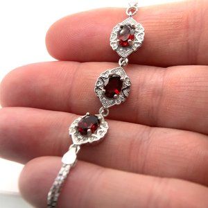 Red Garnet 2.90ct Platinum Finish Solid 925 Sterling Silver Bracelet